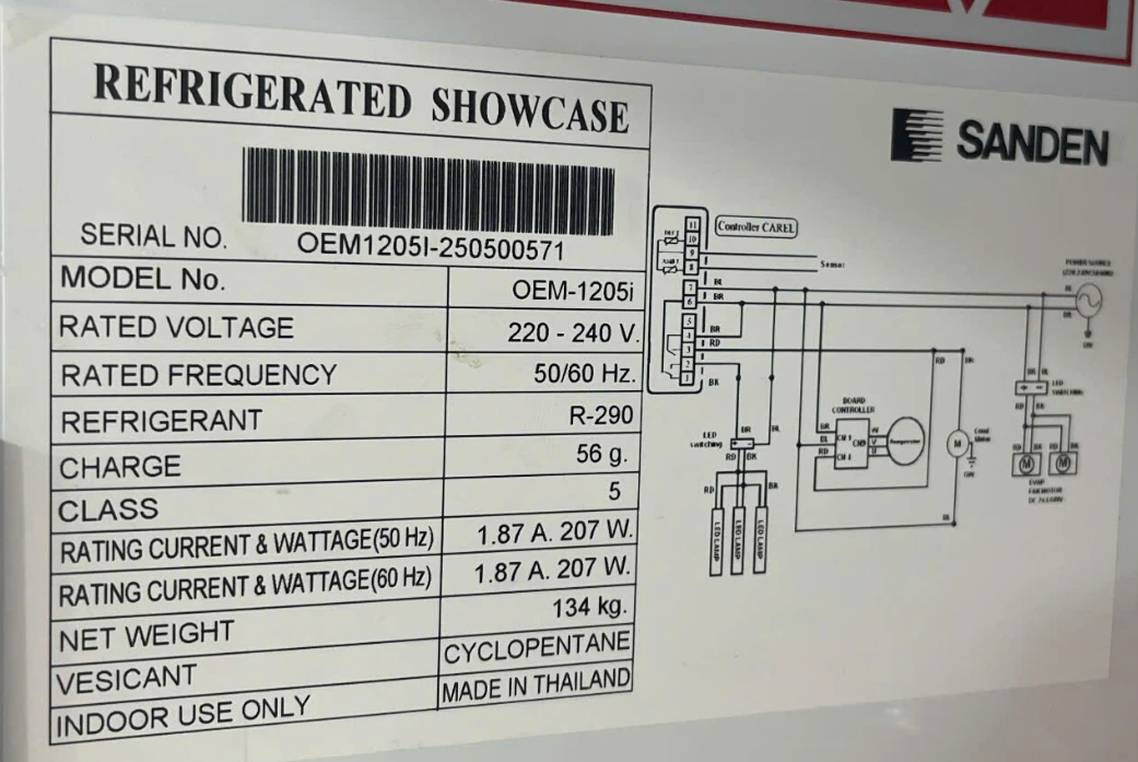Tem nhãn nhà sản xuất Sanden OEM-1205i ghi Made in Thailand