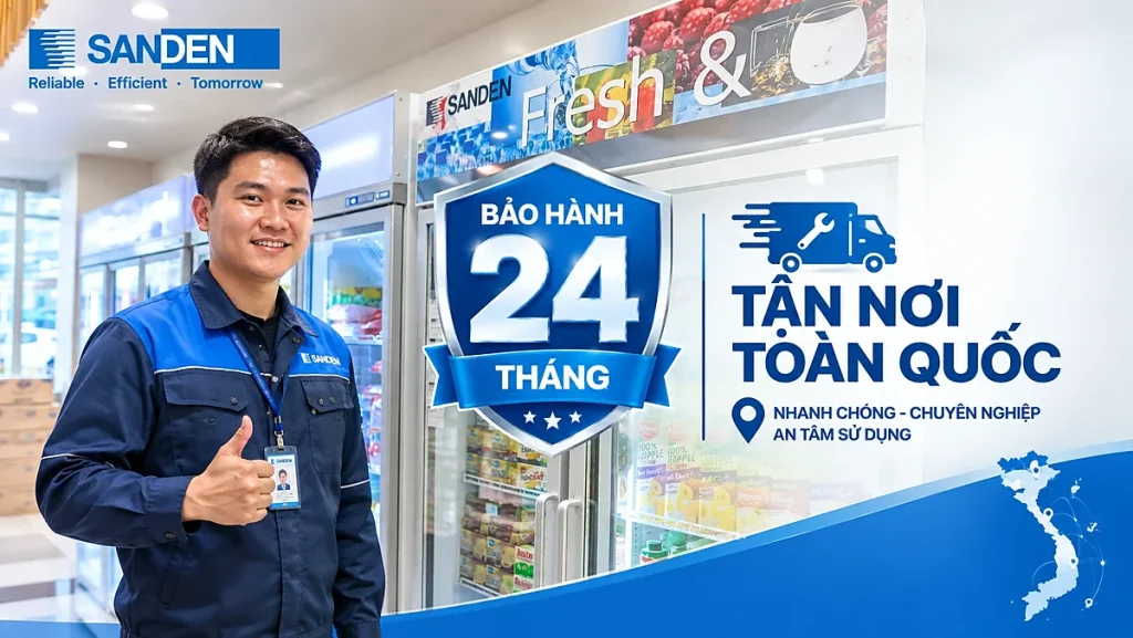 Bảo hành lên đến 2 năm cho tủ mát, tủ đông Sanden